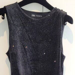 Zara Sleeveless Velvet Shimmer Maxi Dress with Back Slit Size M